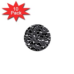 Abstract Black And White Bubble Pattern 1  Mini Buttons (10 Pack)  by SpinnyChairDesigns