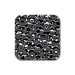 Abstract Black And White Bubble Pattern Rubber Square Coaster (4 Pack)  by SpinnyChairDesigns