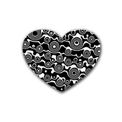 Abstract Black And White Bubble Pattern Rubber Coaster (heart)  by SpinnyChairDesigns