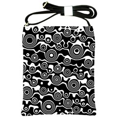 Abstract Black And White Bubble Pattern Shoulder Sling Bag by SpinnyChairDesigns