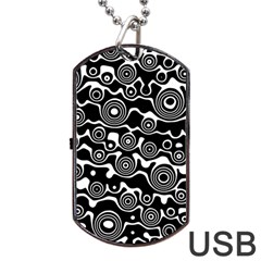 Abstract Black And White Bubble Pattern Dog Tag Usb Flash (one Side) by SpinnyChairDesigns