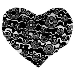 Abstract Black And White Bubble Pattern Large 19  Premium Flano Heart Shape Cushions by SpinnyChairDesigns