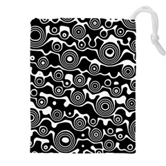 Abstract Black And White Bubble Pattern Drawstring Pouch (4xl) by SpinnyChairDesigns