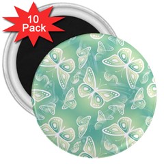 Turquoise Light Green Butterfly Pattern 3  Magnets (10 Pack)  by SpinnyChairDesigns