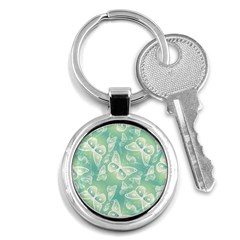 Turquoise Light Green Butterfly Pattern Key Chain (round) by SpinnyChairDesigns