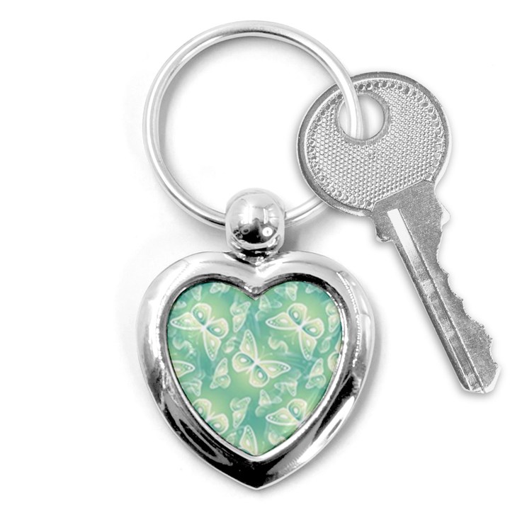 Turquoise Light Green Butterfly Pattern Key Chain (Heart)