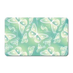 Turquoise Light Green Butterfly Pattern Magnet (rectangular) by SpinnyChairDesigns