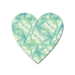 Turquoise Light Green Butterfly Pattern Heart Magnet by SpinnyChairDesigns