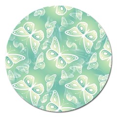 Turquoise Light Green Butterfly Pattern Magnet 5  (round) by SpinnyChairDesigns