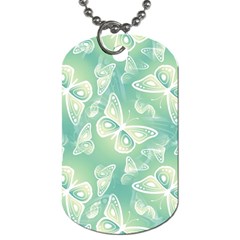 Turquoise Light Green Butterfly Pattern Dog Tag (two Sides) by SpinnyChairDesigns