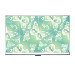 Turquoise Light Green Butterfly Pattern Business Card Holder by SpinnyChairDesigns