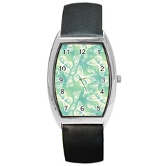 Turquoise Light Green Butterfly Pattern Barrel Style Metal Watch by SpinnyChairDesigns