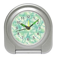 Turquoise Light Green Butterfly Pattern Travel Alarm Clock by SpinnyChairDesigns