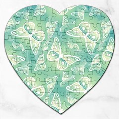 Turquoise Light Green Butterfly Pattern Jigsaw Puzzle (heart) by SpinnyChairDesigns