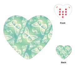 Turquoise Light Green Butterfly Pattern Playing Cards Single Design (heart) by SpinnyChairDesigns