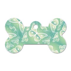 Turquoise Light Green Butterfly Pattern Dog Tag Bone (two Sides) by SpinnyChairDesigns