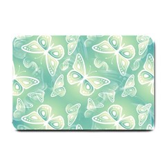 Turquoise Light Green Butterfly Pattern Small Doormat  by SpinnyChairDesigns