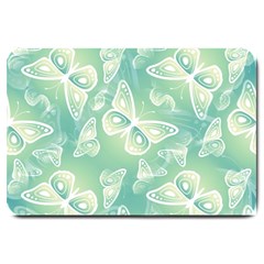 Turquoise Light Green Butterfly Pattern Large Doormat  by SpinnyChairDesigns