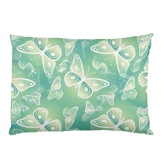 Turquoise Light Green Butterfly Pattern Pillow Case by SpinnyChairDesigns