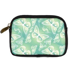 Turquoise Light Green Butterfly Pattern Digital Camera Leather Case by SpinnyChairDesigns