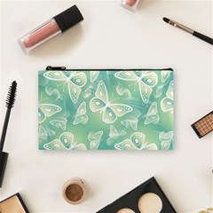 Turquoise Light Green Butterfly Pattern Cosmetic Bag (small) by SpinnyChairDesigns