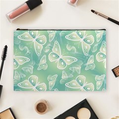 Turquoise Light Green Butterfly Pattern Cosmetic Bag (large) by SpinnyChairDesigns