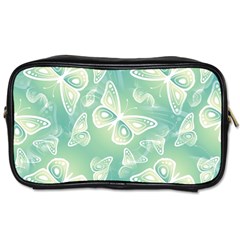 Turquoise Light Green Butterfly Pattern Toiletries Bag (one Side) by SpinnyChairDesigns