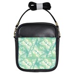 Turquoise Light Green Butterfly Pattern Girls Sling Bag Front