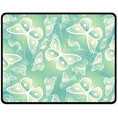 Turquoise Light Green Butterfly Pattern Fleece Blanket (medium)  by SpinnyChairDesigns