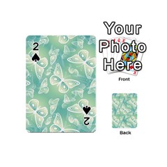 Turquoise Light Green Butterfly Pattern Playing Cards 54 Designs (mini) by SpinnyChairDesigns