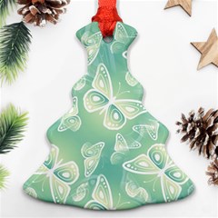 Turquoise Light Green Butterfly Pattern Christmas Tree Ornament (two Sides) by SpinnyChairDesigns