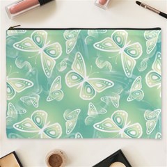 Turquoise Light Green Butterfly Pattern Cosmetic Bag (xxxl) by SpinnyChairDesigns