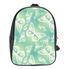 Turquoise Light Green Butterfly Pattern School Bag (xl) by SpinnyChairDesigns