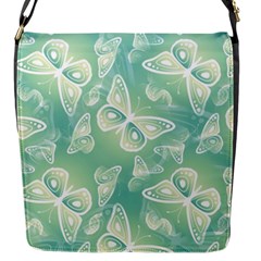 Turquoise Light Green Butterfly Pattern Flap Closure Messenger Bag (s) by SpinnyChairDesigns