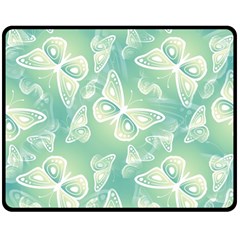 Turquoise Light Green Butterfly Pattern Double Sided Fleece Blanket (medium)  by SpinnyChairDesigns