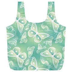 Turquoise Light Green Butterfly Pattern Full Print Recycle Bag (xl) by SpinnyChairDesigns