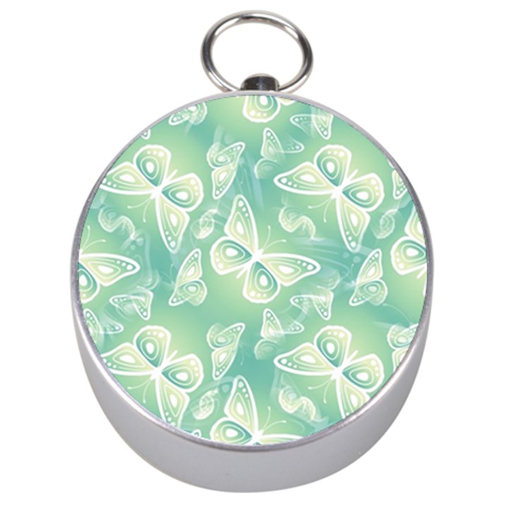 Turquoise Light Green Butterfly Pattern Silver Compasses