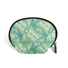 Turquoise Light Green Butterfly Pattern Accessory Pouch (small) by SpinnyChairDesigns