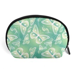 Turquoise Light Green Butterfly Pattern Accessory Pouch (large) by SpinnyChairDesigns