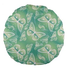 Turquoise Light Green Butterfly Pattern Large 18  Premium Flano Round Cushions by SpinnyChairDesigns