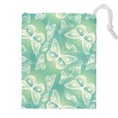 Turquoise Light Green Butterfly Pattern Drawstring Pouch (5xl) by SpinnyChairDesigns