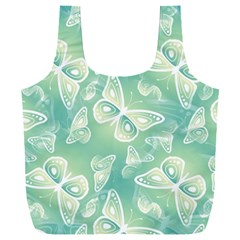 Turquoise Light Green Butterfly Pattern Full Print Recycle Bag (xxl) by SpinnyChairDesigns