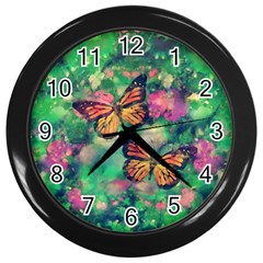 Watercolor Monarch Butterflies Wall Clock (black) by SpinnyChairDesigns