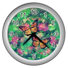 Watercolor Monarch Butterflies Wall Clock (silver) by SpinnyChairDesigns