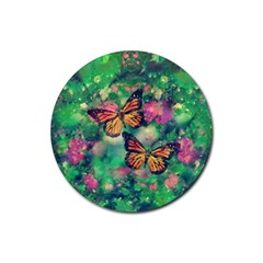 Watercolor Monarch Butterflies Rubber Coaster (round)  by SpinnyChairDesigns