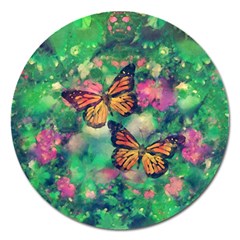 Watercolor Monarch Butterflies Magnet 5  (round) by SpinnyChairDesigns