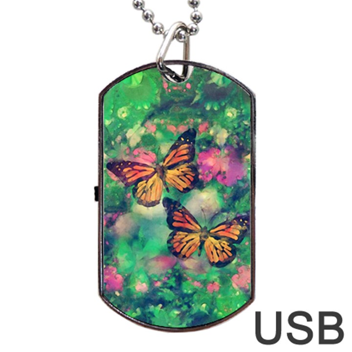 Watercolor Monarch Butterflies Dog Tag USB Flash (One Side)