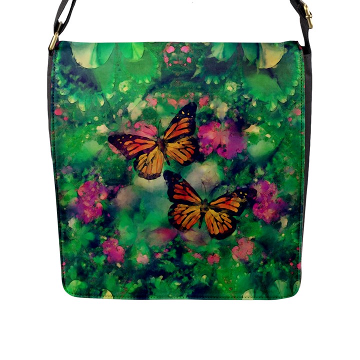 Watercolor Monarch Butterflies Flap Closure Messenger Bag (L)