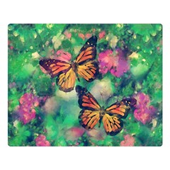 Watercolor Monarch Butterflies Double Sided Flano Blanket (large)  by SpinnyChairDesigns