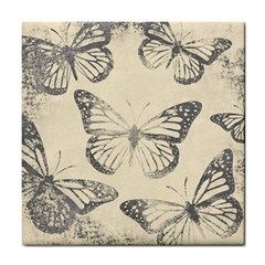 Vintage Ink Stamp On Paper Monarch Butterfly Tile Coaster by SpinnyChairDesigns